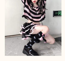 Load image into Gallery viewer, Black & Pink Striped Loose Knitted Sweater