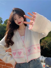 Load image into Gallery viewer, Sweet Knitted Heart Print Cardigan
