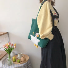 Load image into Gallery viewer, Cute Duck Embroidered Canvas Bag
