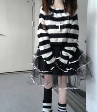 Load image into Gallery viewer, Black &amp; Pink Striped Loose Knitted Sweater
