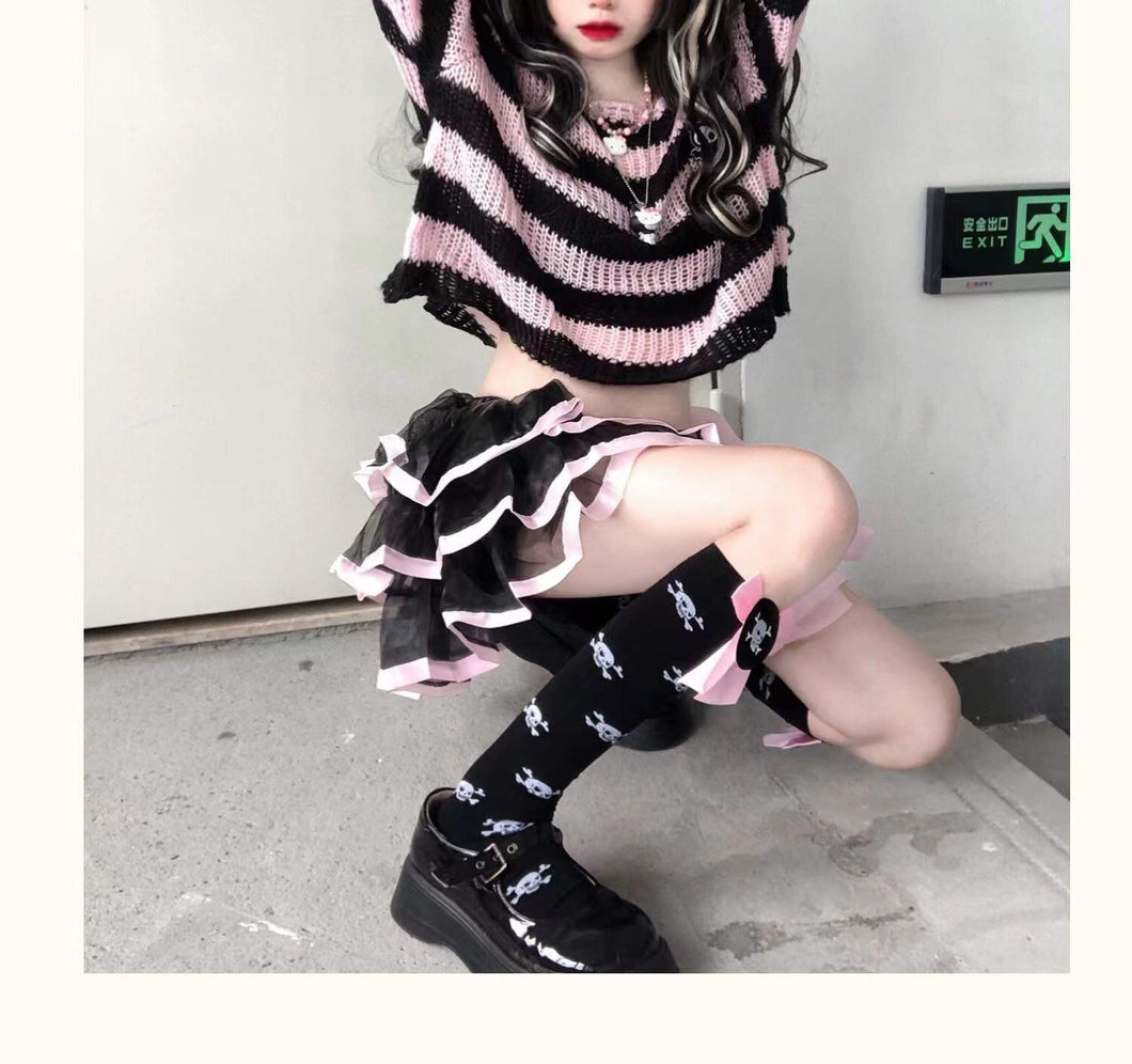 Black & Pink Striped Loose Knitted Sweater