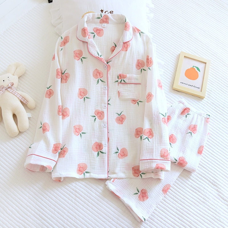 Cute Strawberry Crepe Pyjama Set