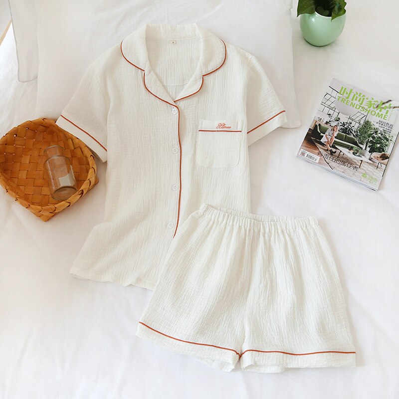 Cotton Crepe Short-Sleeved Pyjama Set