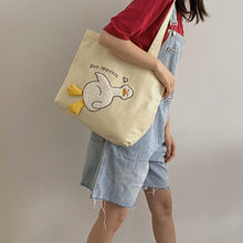 Load image into Gallery viewer, Cute Duck Embroidered Canvas Bag
