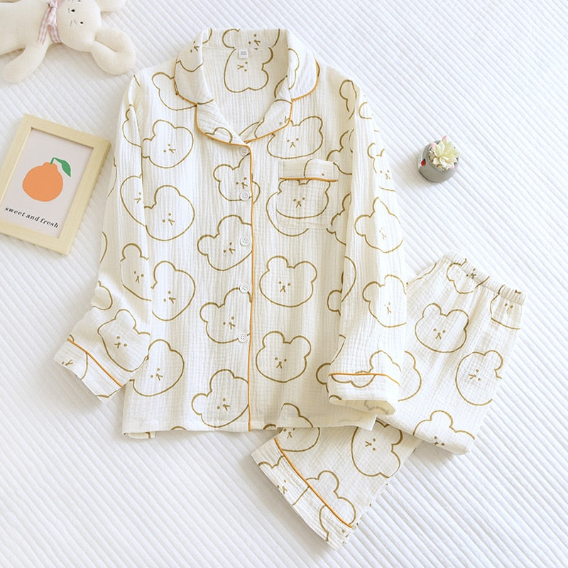 Cute Crepe Bear Long Sleeve Pyjama Set