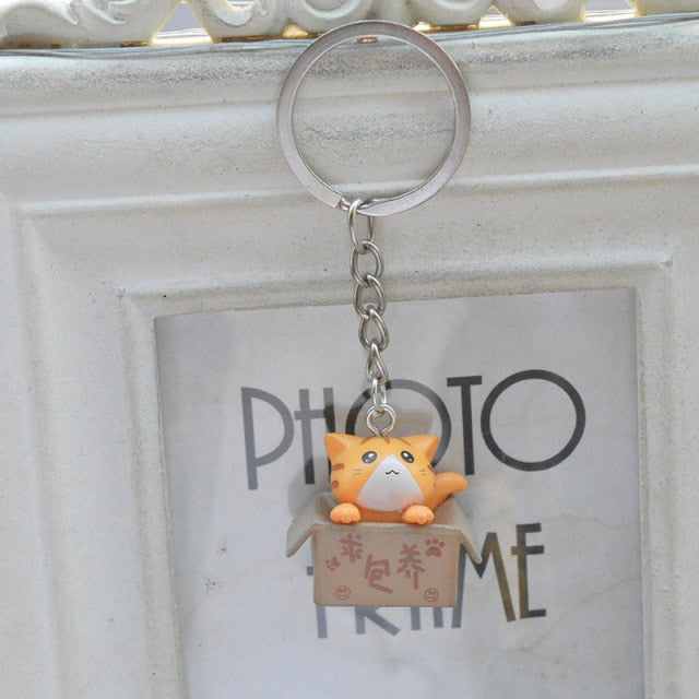 Cute Cat in a Box Keychain